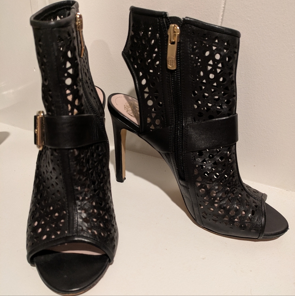 Vince Camuto Black Stiletto Heels with Laser-Cut Design